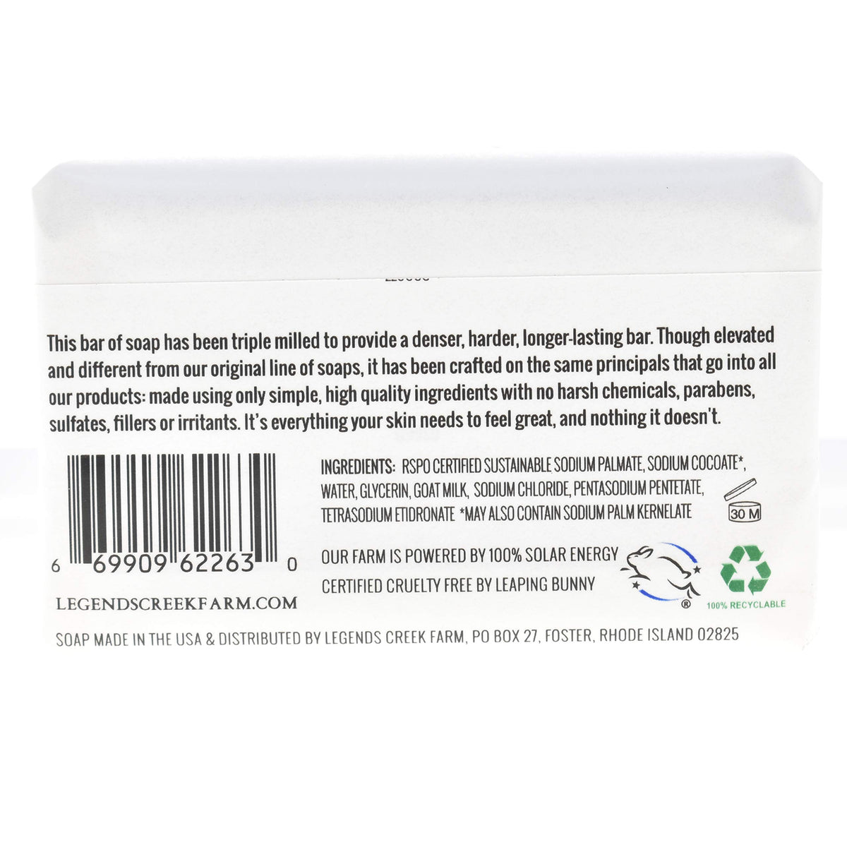 Legend's Creek Goat Milk Soap ideal for hands and body cleansing.
