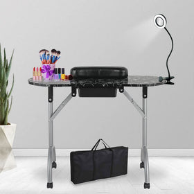 LEIBOU professional manicure table setup with ample workspace for tools and lamp