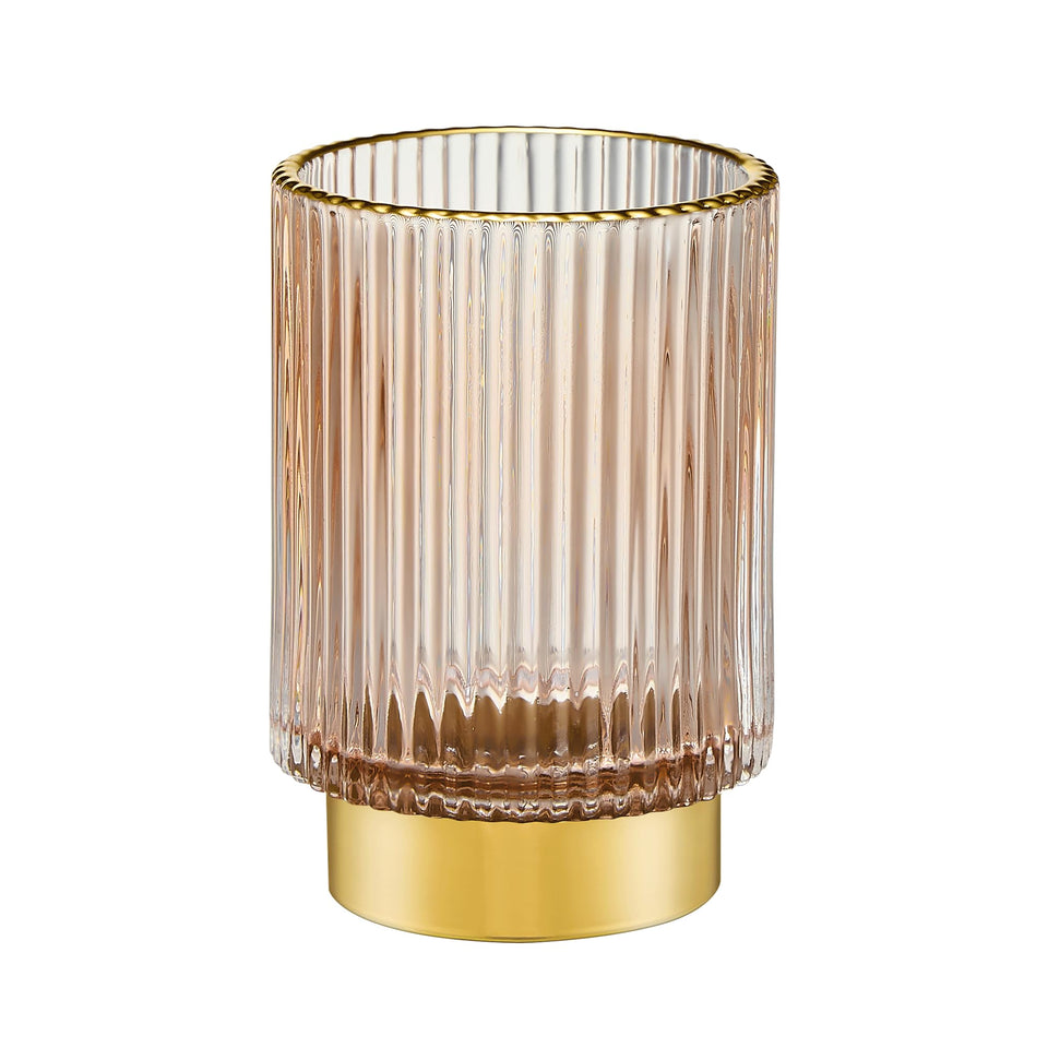 LEICURACE glass brush holder with striped design for organized vanity