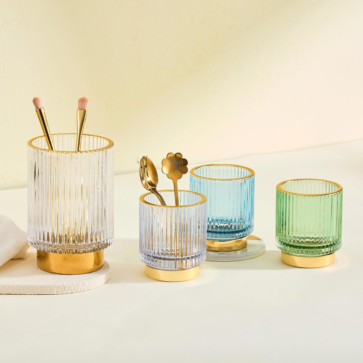 LEICURACE gold metal base detail enhances industrial-chic look.