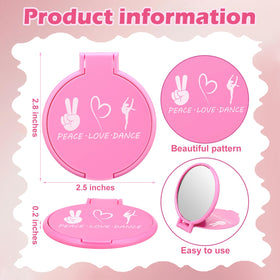 Leinuosen compact pink mirror featuring a dance motif for quick grooming.