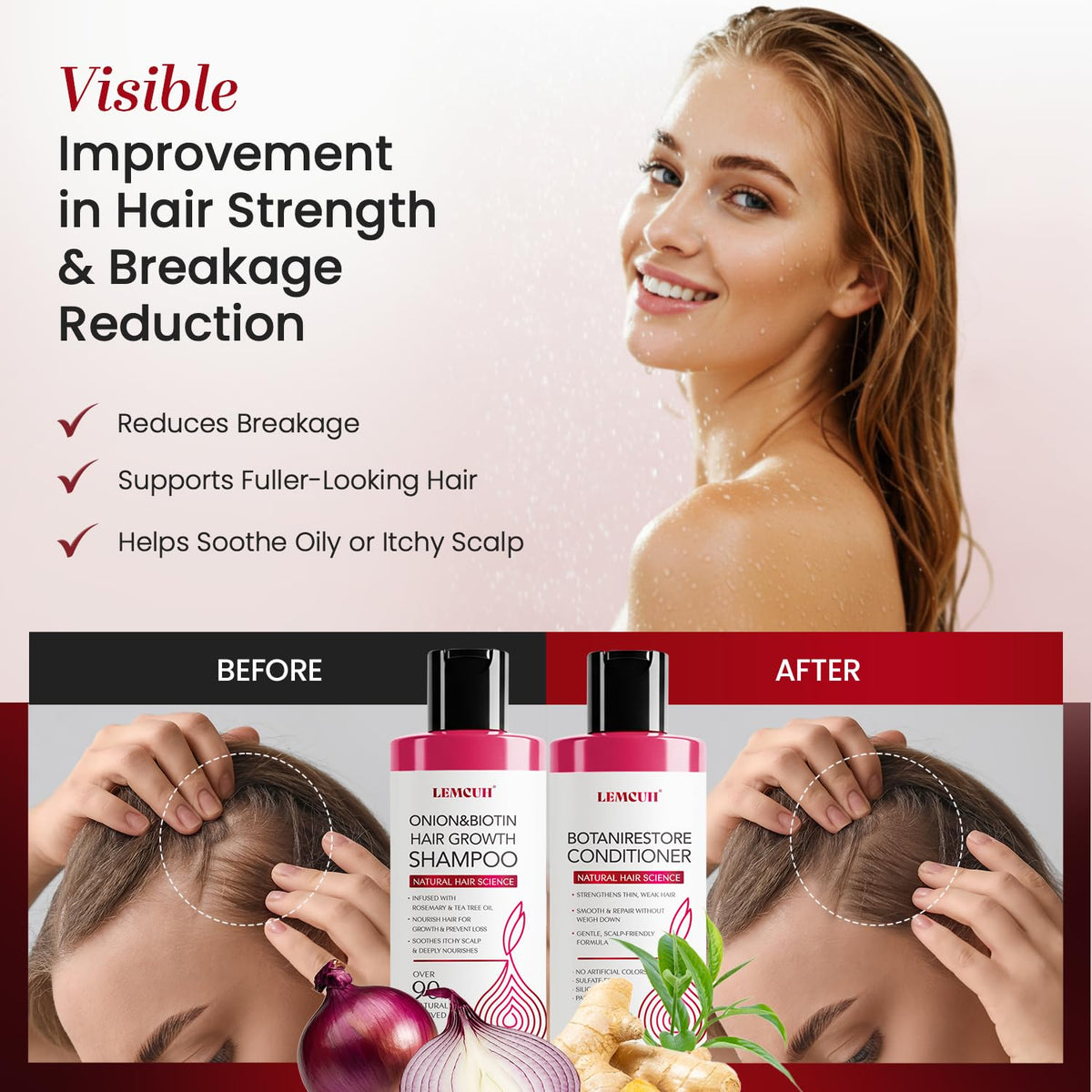 Lemcuh Botanicals blend close-up shows biotin onion and rosemary for vitality
