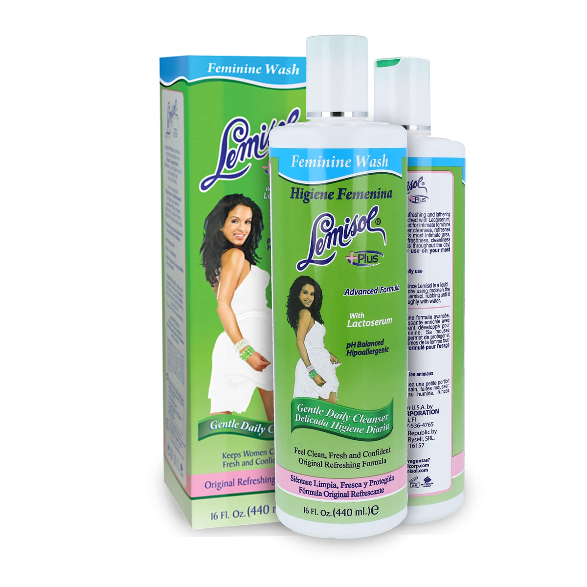 Lemisol Plus original bottle 16oz, refreshing daily cleanser for intimate care.