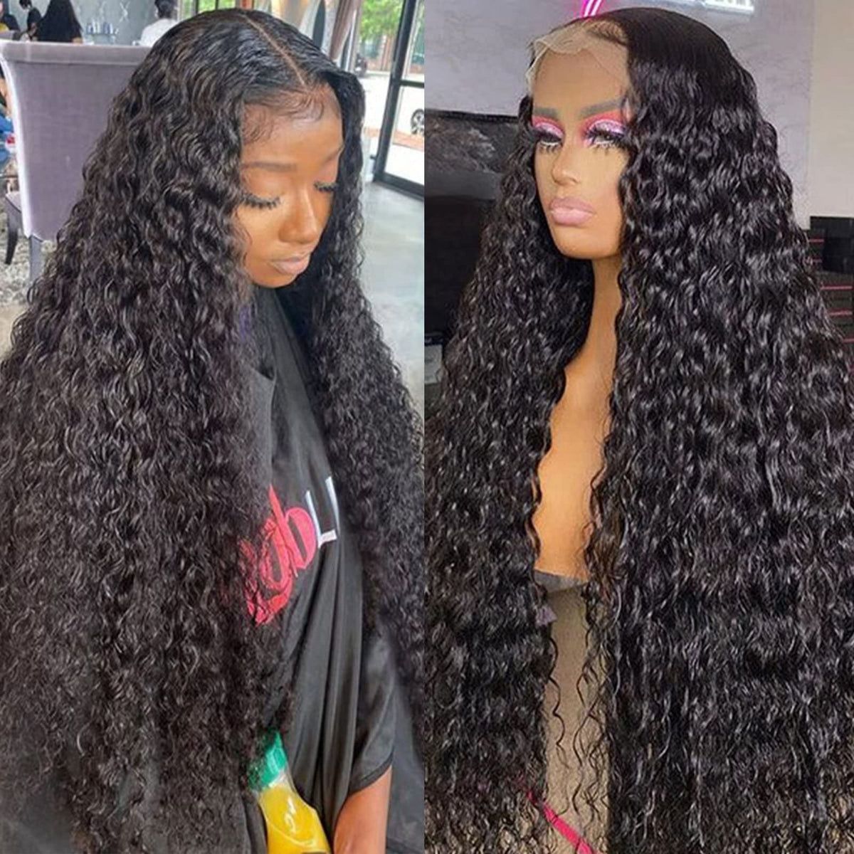 Lemoda 13x6 full lace wig water wave cap closeup shows natural parting