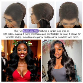 Lemoda 13x6 lace front wig body wave texture adds natural volume and soft movement.