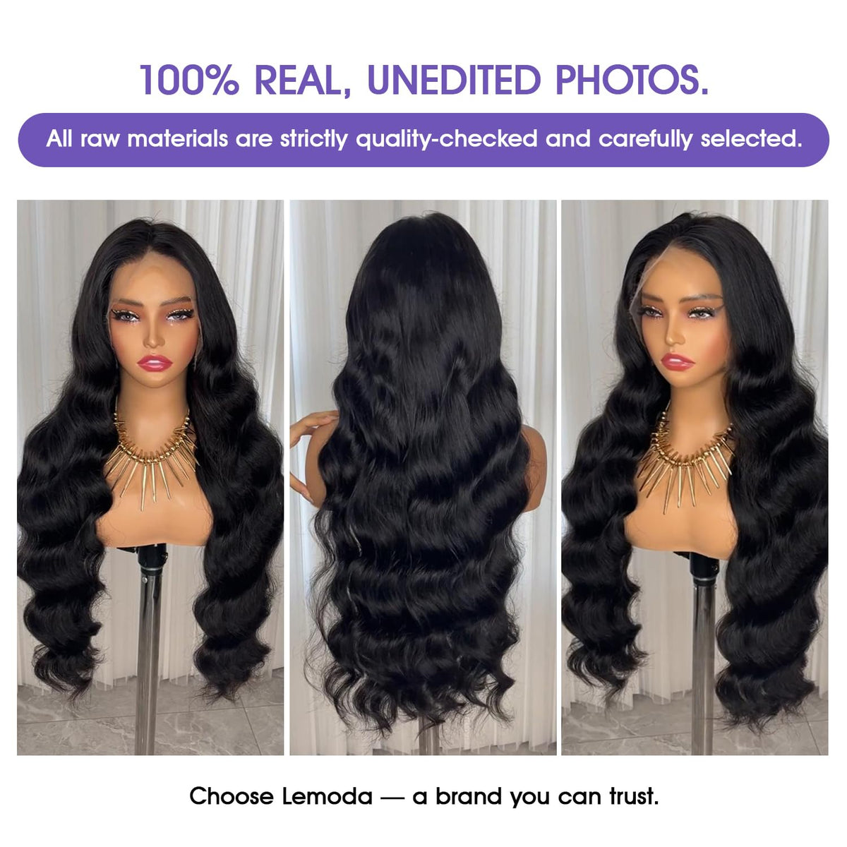 Lemoda 13x6 lace front wig hairline detail shows seamless parting for realistic scalp appearance.