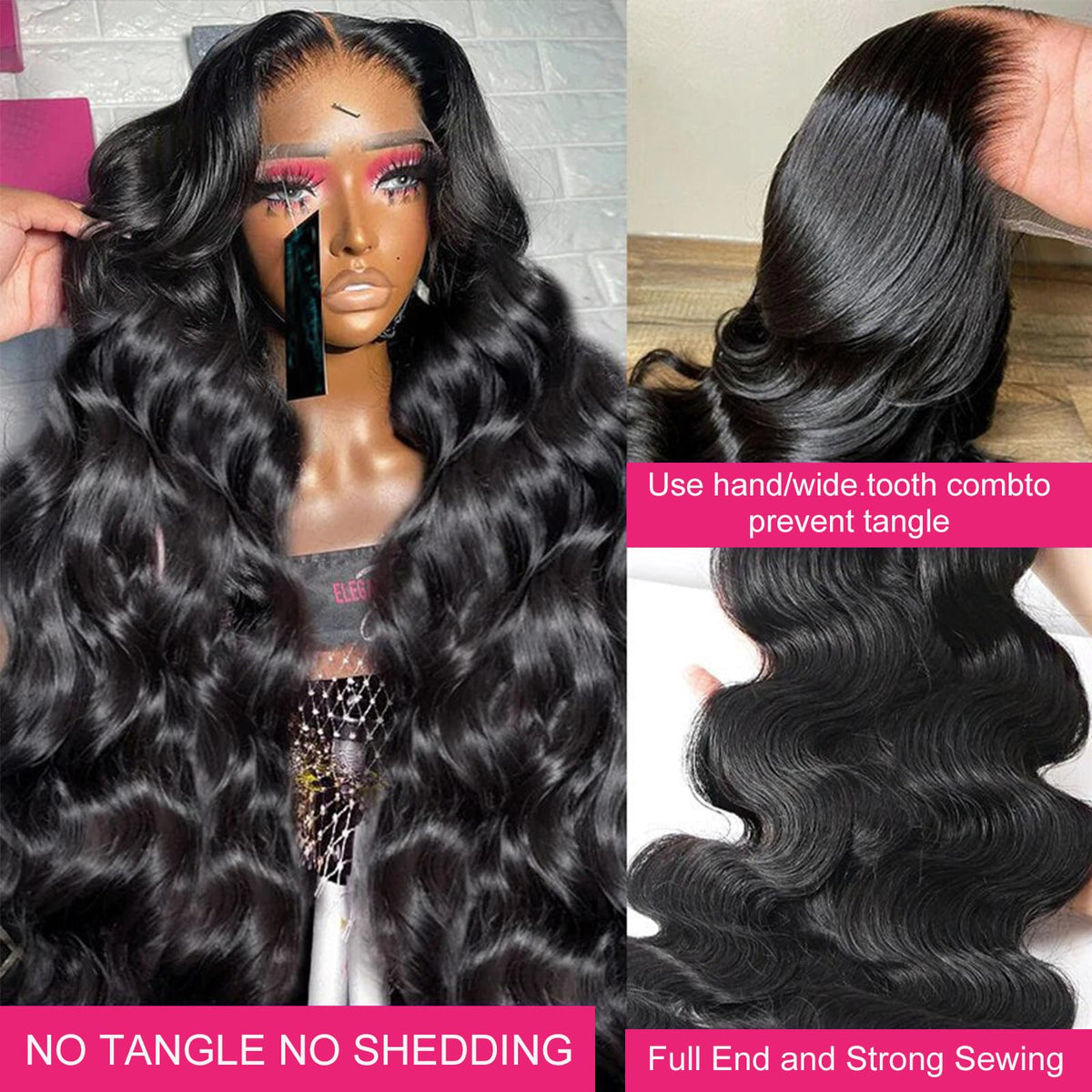 Lemoda Brazilian virgin body wave wig with versatile styling options
