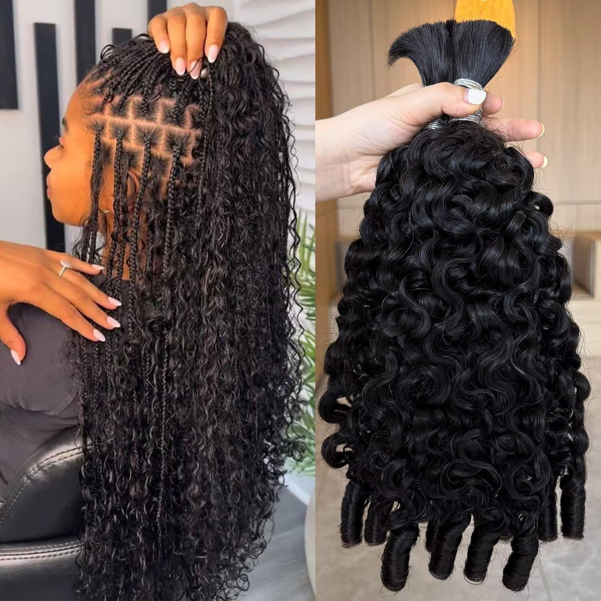 Lemoda Burmese curly hair extensions in 18 inch, three bundles for braiding.