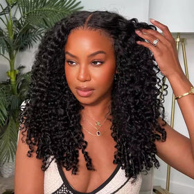 Lemoda Burmese Curly Half Wig 18-inch glueless cap for quick everyday wear.
