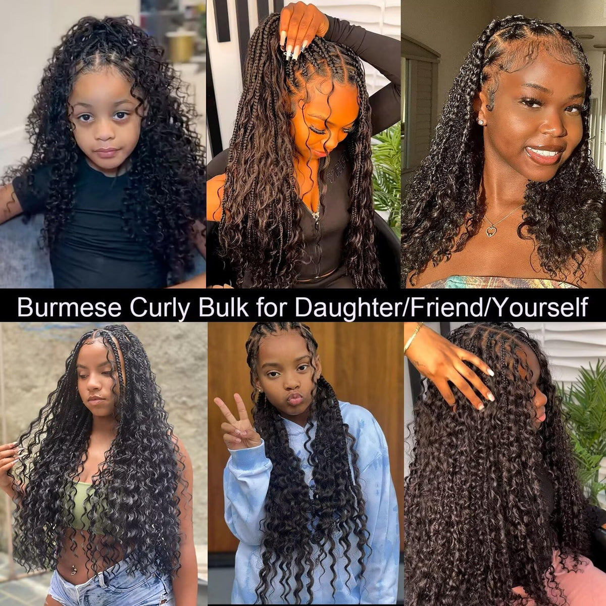 Lemoda natural-black-toned Burmese curly hair blends naturally.