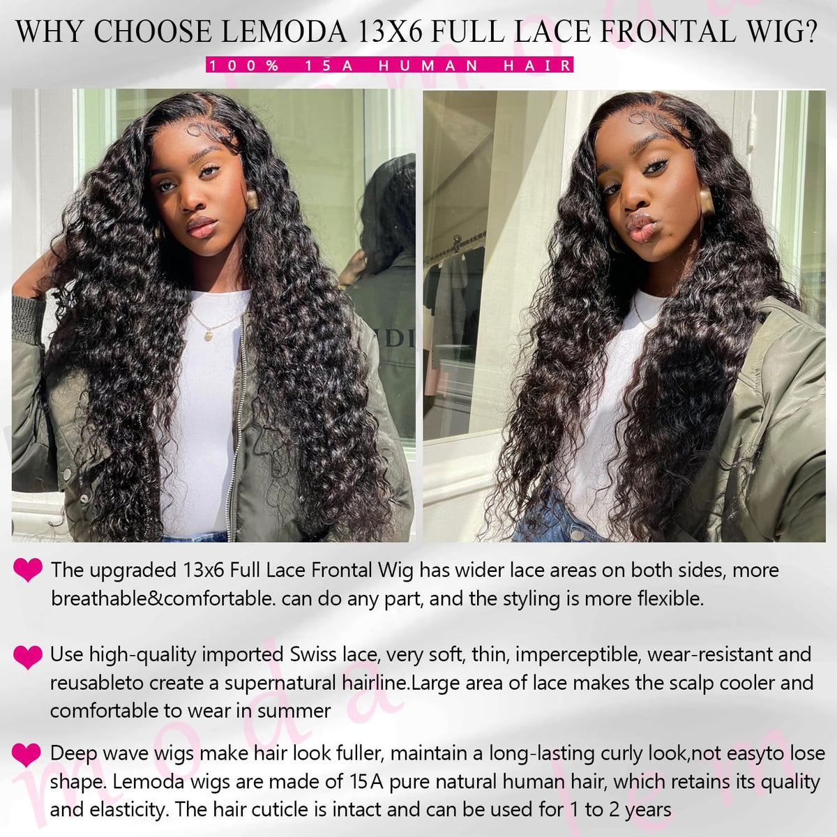 Lemoda wet and wave deep curls wig for voluminous, lasting curls
