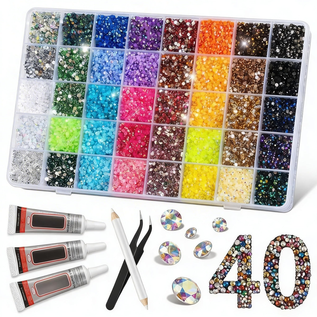 Lemrok 32000Pcs 40-color rhinestones for versatile embellishment.