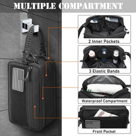 Lemubeane bag back main pocket offers secure storage for larger toiletries.