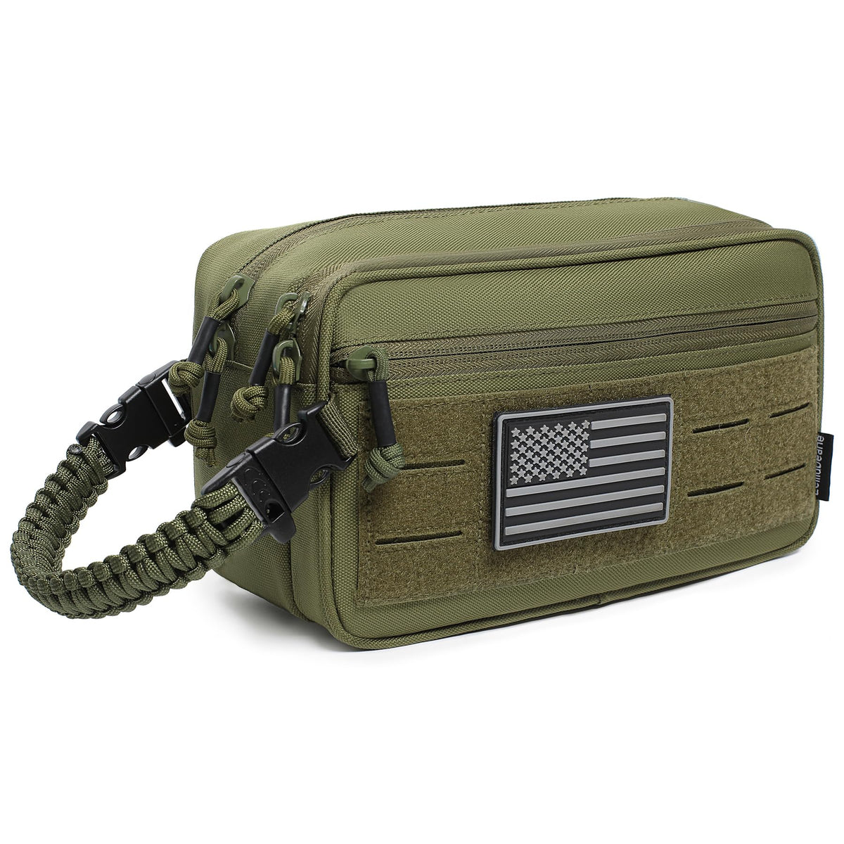 lemubeane tactical toiletry bag od green front view showing compact organization for travel