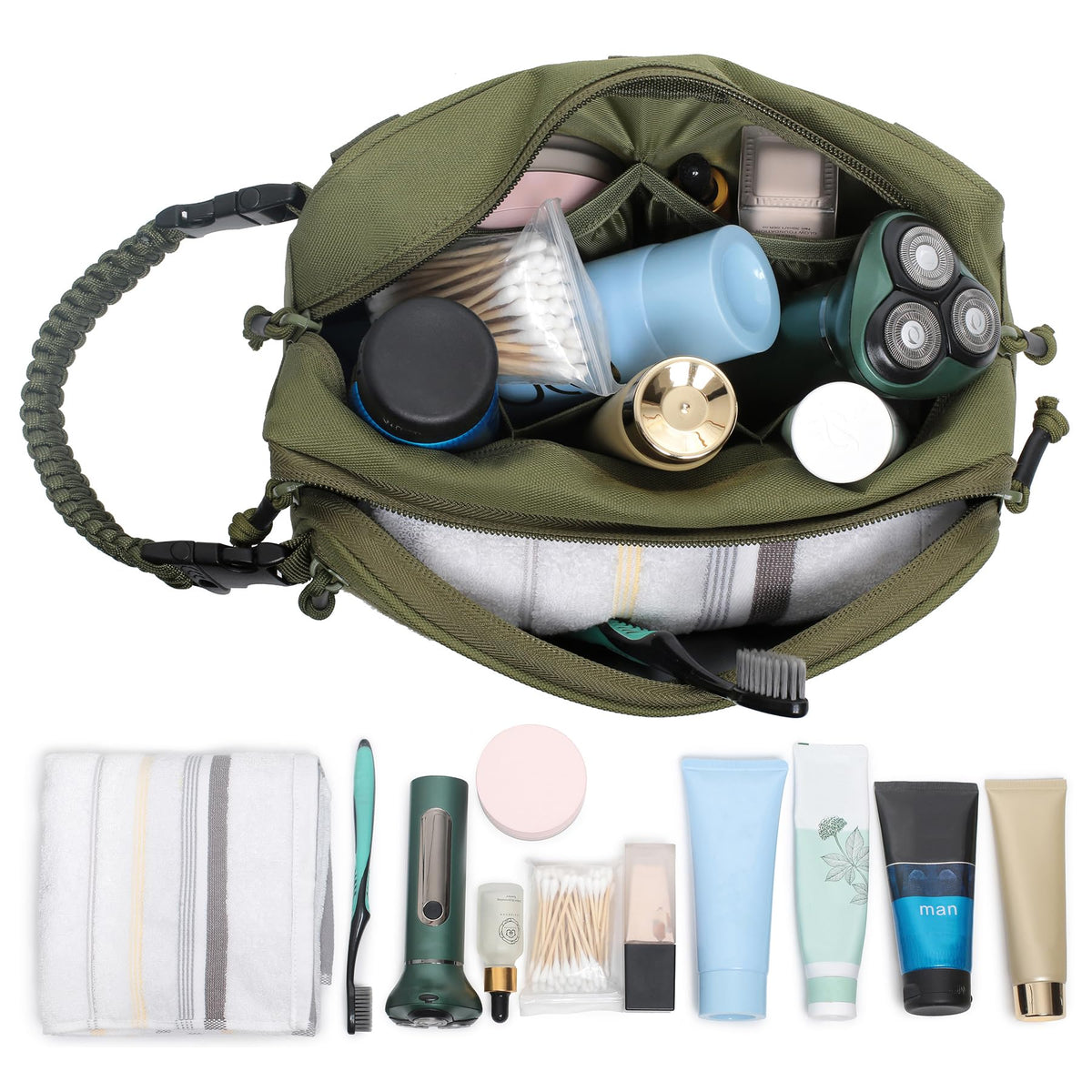 lemubeane tactical toiletry bag od green molle compatibility for belt or backpack