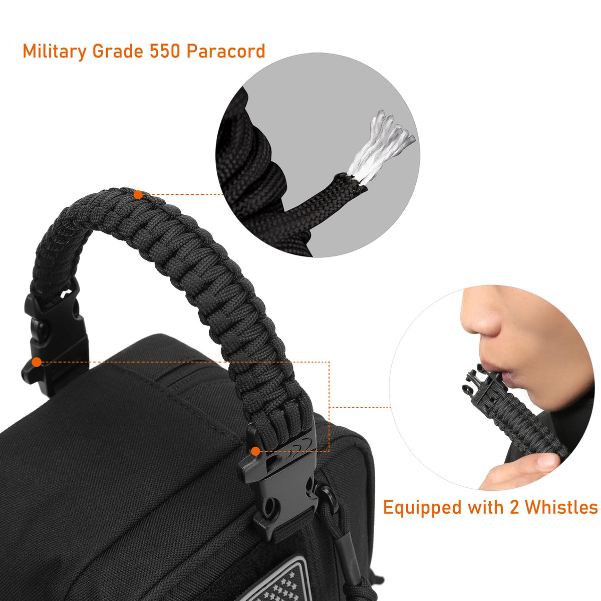 Lemubeane paracord handle provides a rugged grip for outdoor use.
