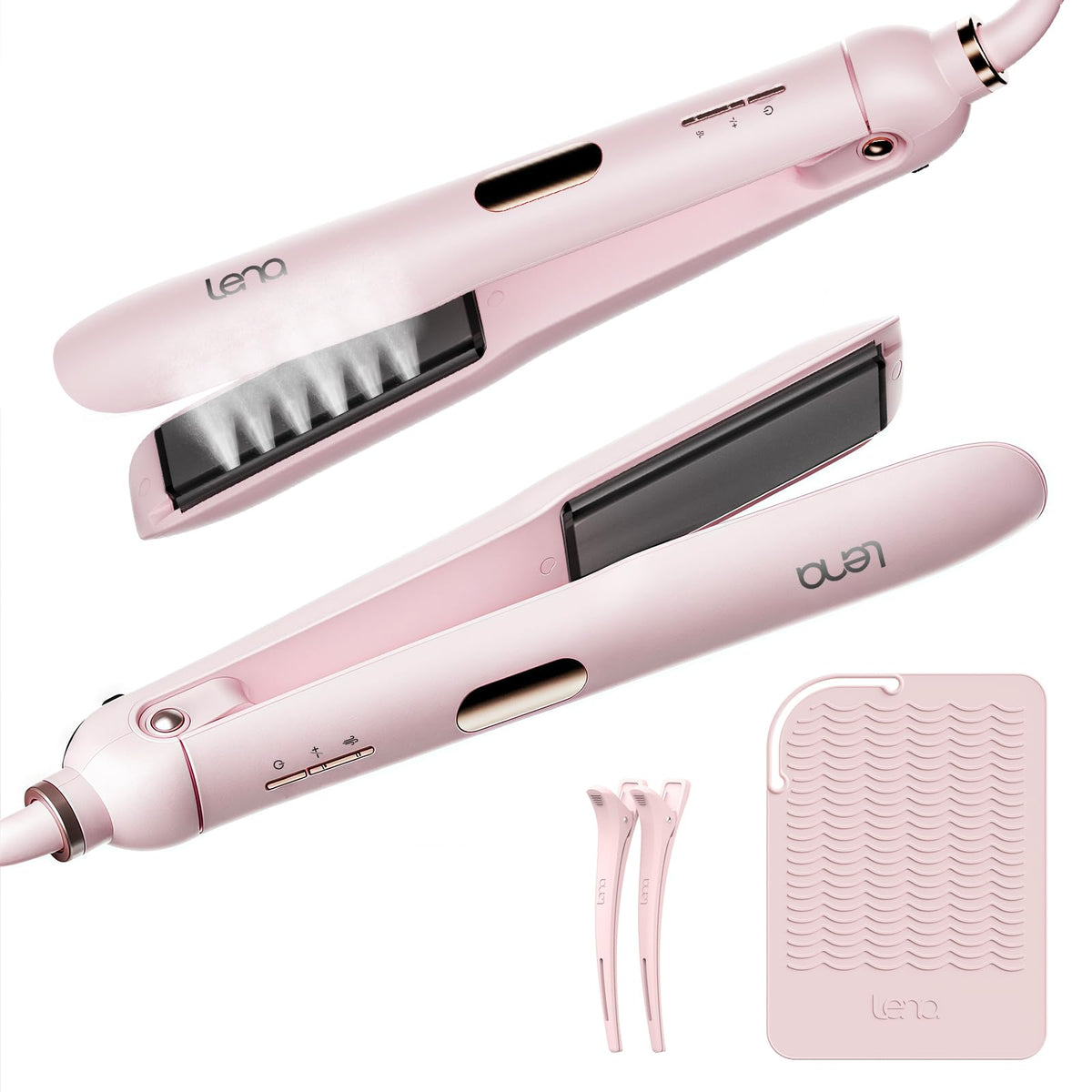 LENA Steam Flat Iron with titanium plates for smooth one-pass straightening.