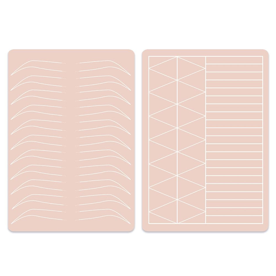 LENCHARM double-sided silicone practice skin, front view designed for versatile brow practice.