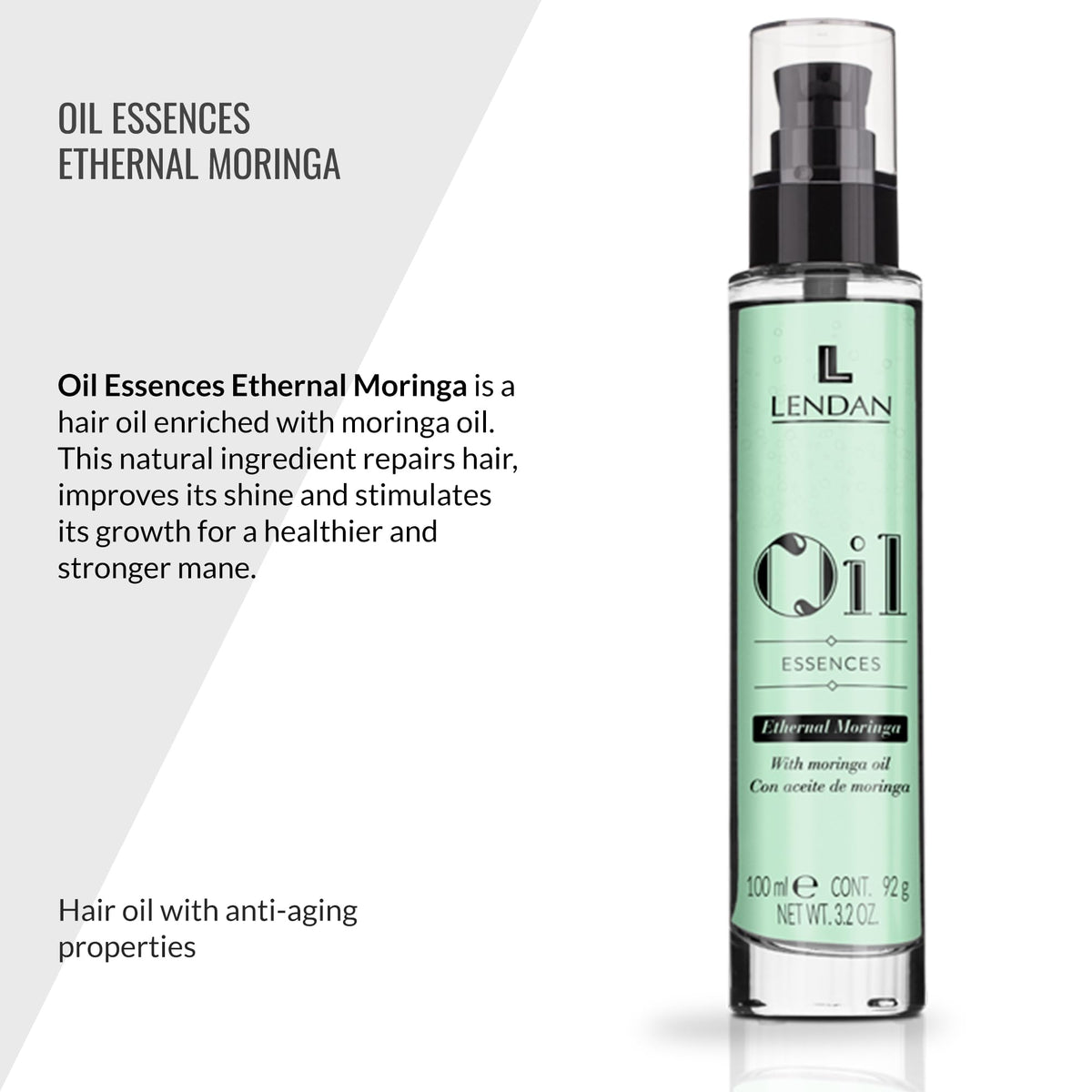 Lendan Moringa Hair Oil pouring action delivers quick hydration and manageability.