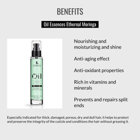 Lendan Moringa Hair Oil texture shown on strands for lightweight conditioning.
