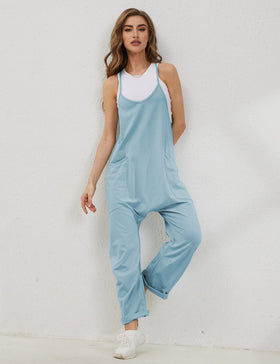 Lentta women's casual jumpsuit back view displaying clean silhouette and adjustable straps