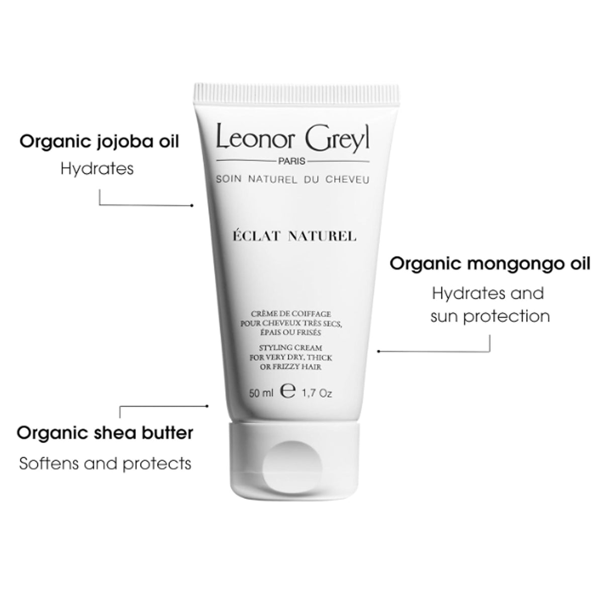 Close-up of Leonor Greyl Éclat Naturel styling cream texture for versatile hold and definition.