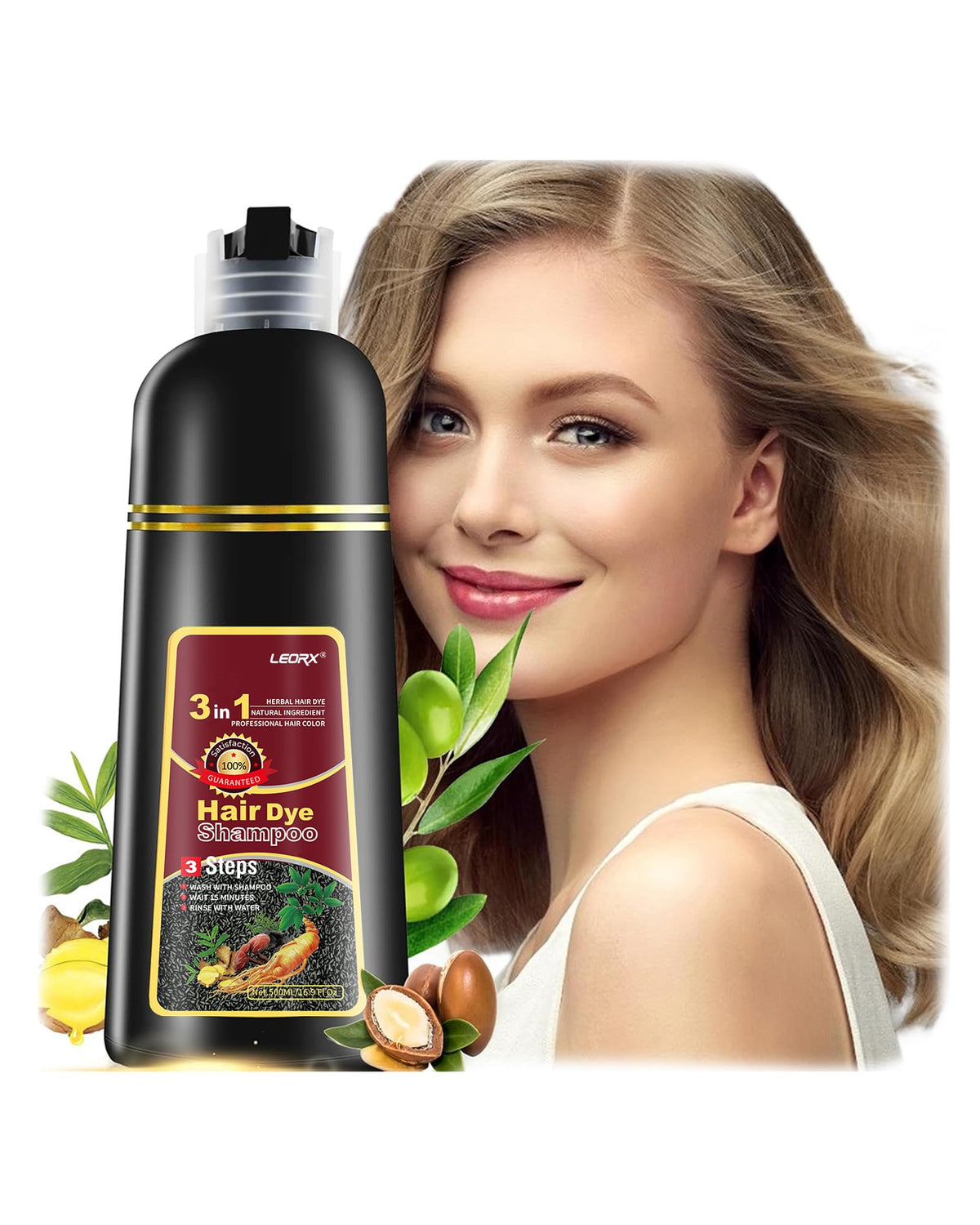 Leorx Chestnut Brown Hair Dye Shampoo bottle ready for at-home color.