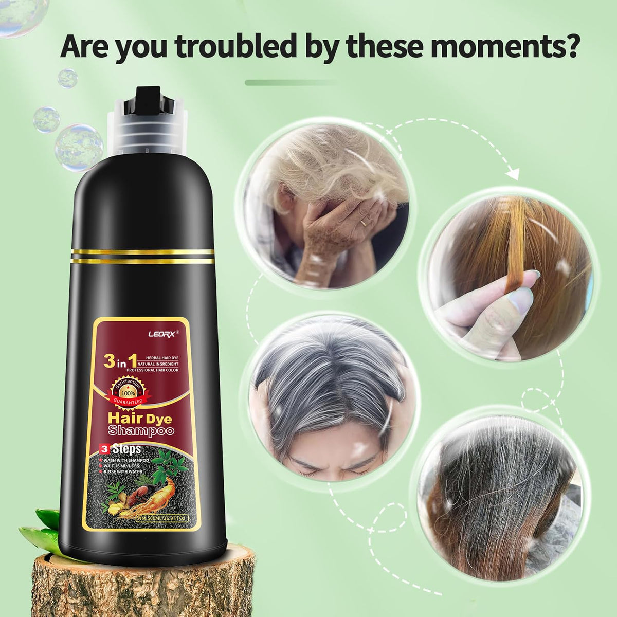 Leorx Deep Wine Red Shampoo packaging on display emphasizes professional styling.