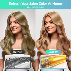 Leorx hair color shampoo texture in hand for even application.
