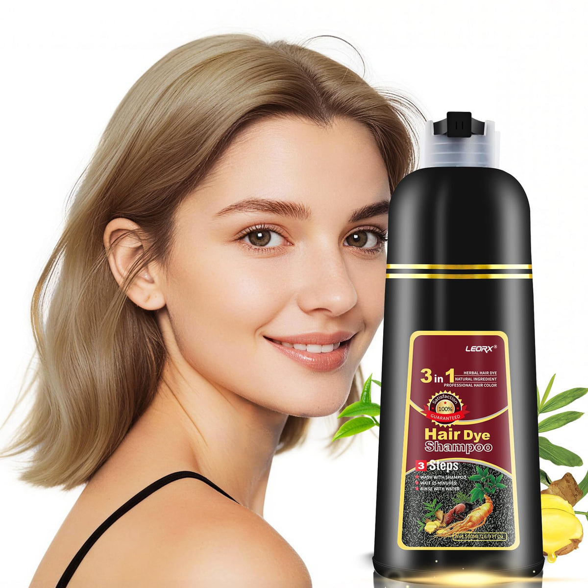 leorx 3in1 bottle shows light honey shade for at-home color