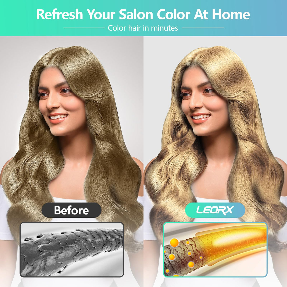 Leorx shampoo foaming-lather demonstrates quick color and cleansing in one step.
