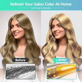 Leorx shampoo foaming-lather demonstrates quick color and cleansing in one step.
