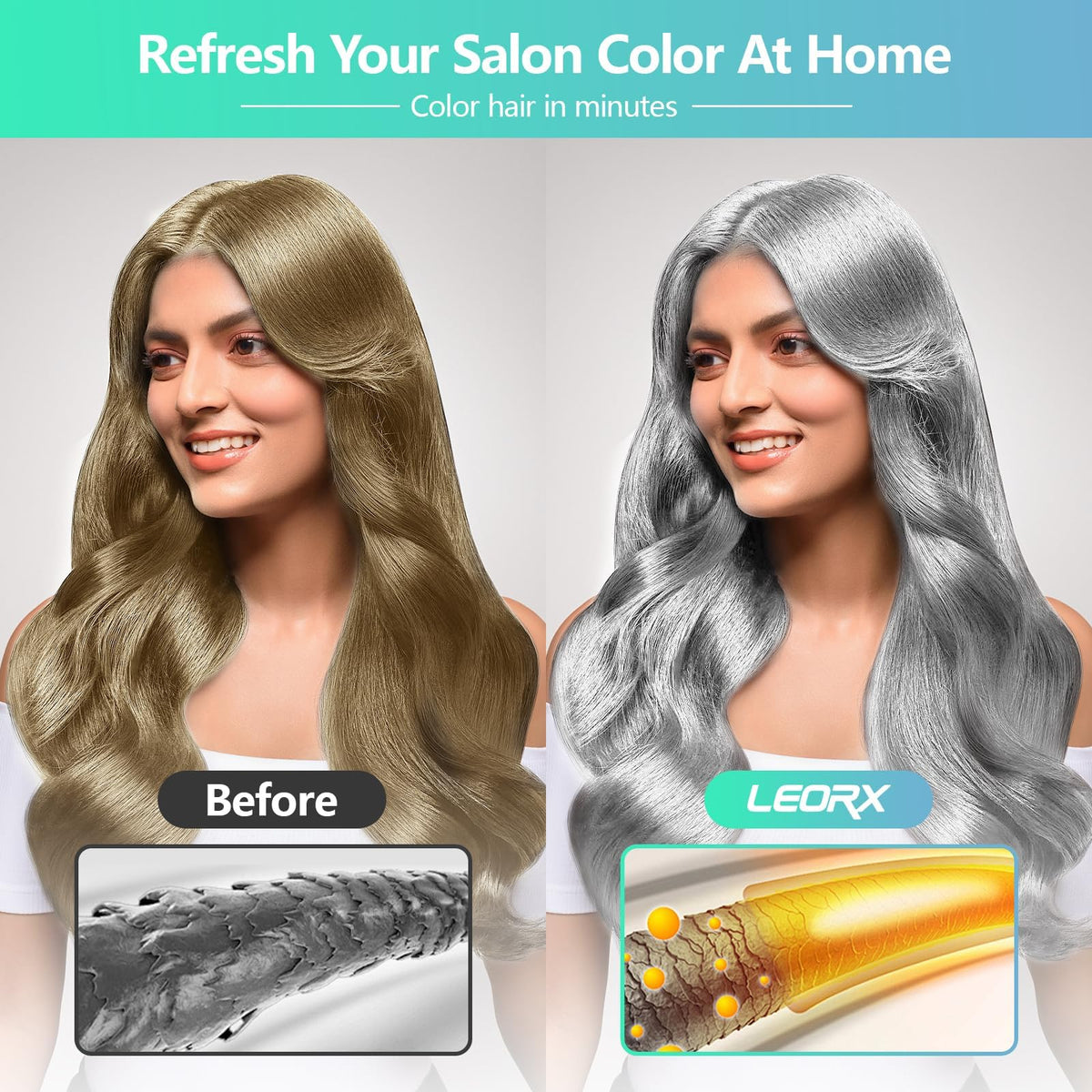 Leorx Hair Dye Shampoo application hands demonstrates easy one-step coloring.