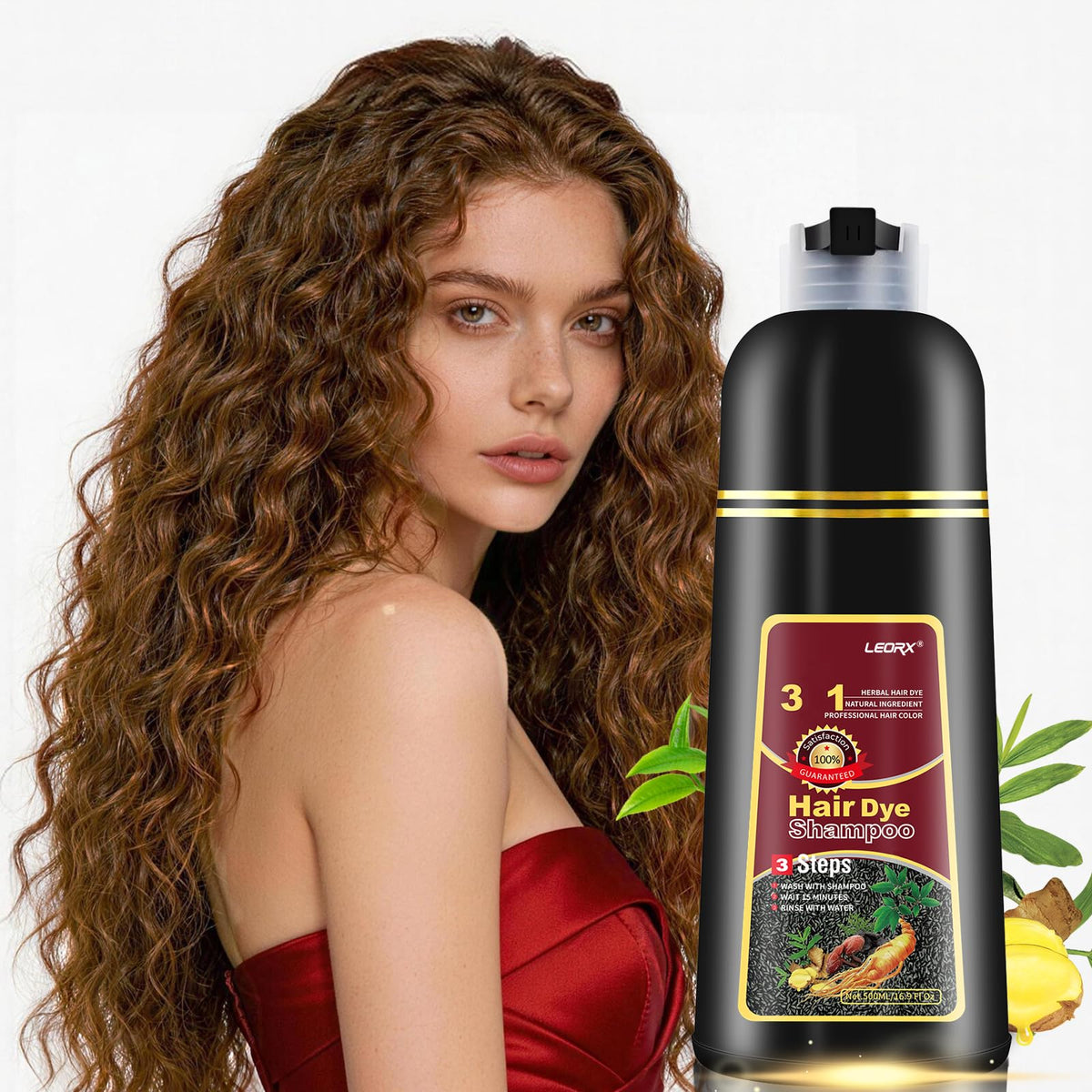 Leorx Hair Dye Shampoo packaging highlighting at-home color solution