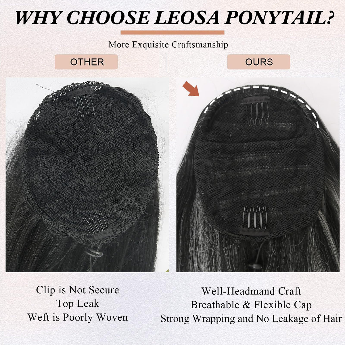 LEOSA ponytail packaging protects product during shipping