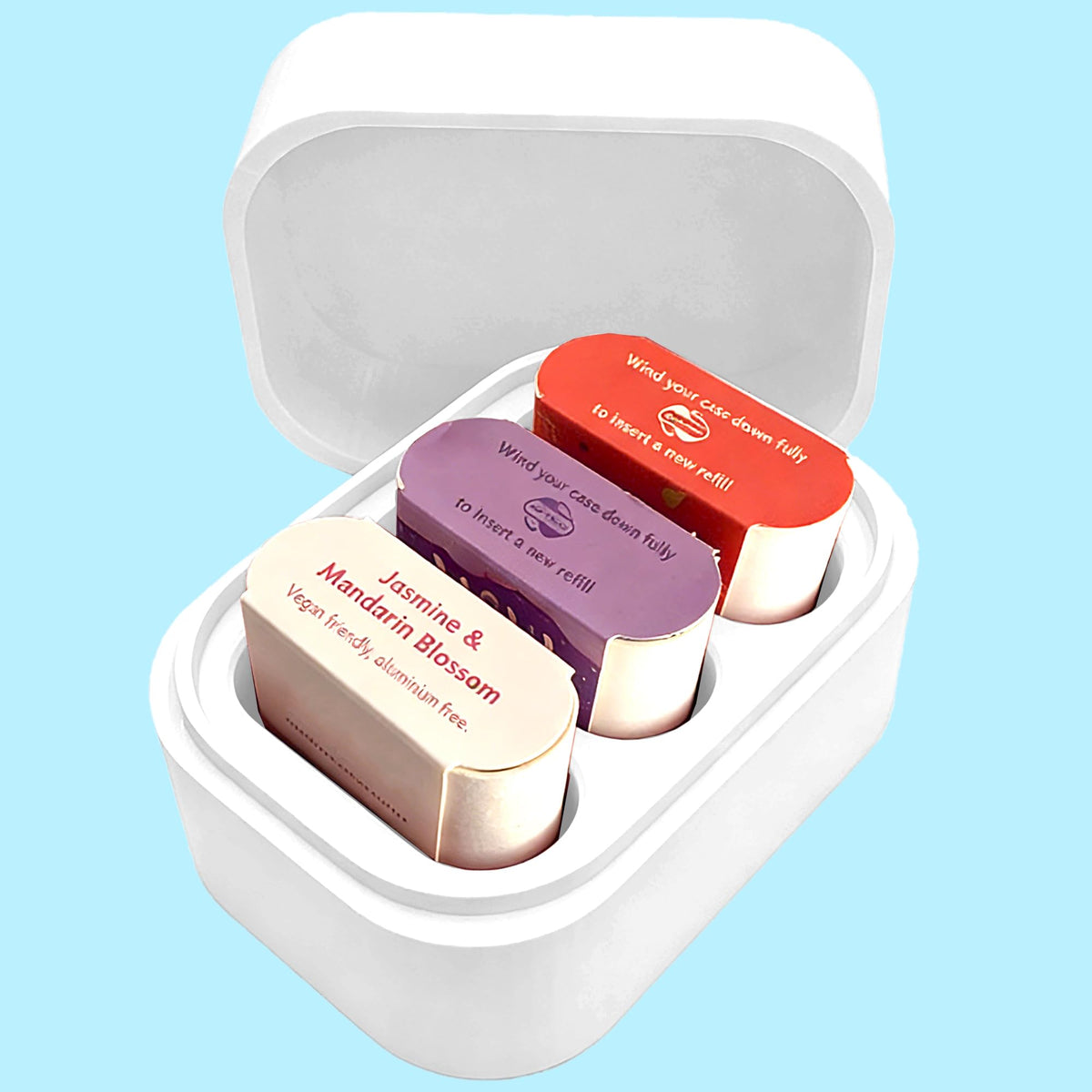 LeoTube Wild Deodorant Case front view in white showing snug fit.