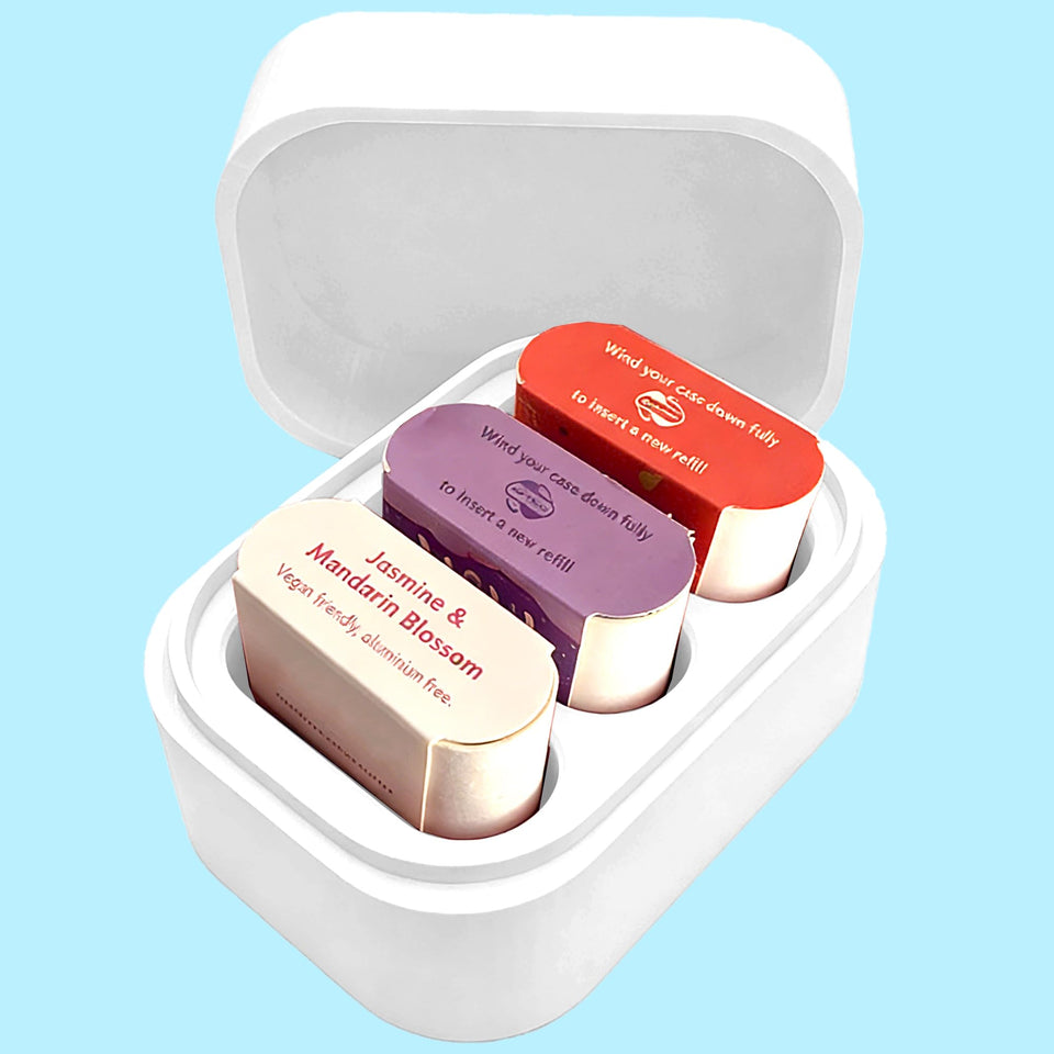LeoTube Wild Deodorant Case front view in white showing snug fit.