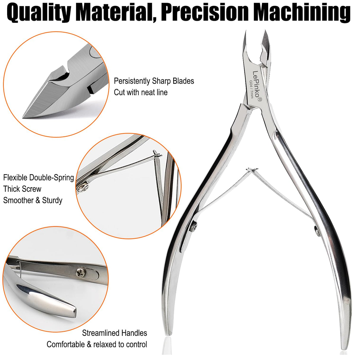 LePinko cuticle pusher showing the ergonomic handle for comfortable use