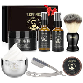 LEPONIX mens shaving kit with straight razor for precise shaves.