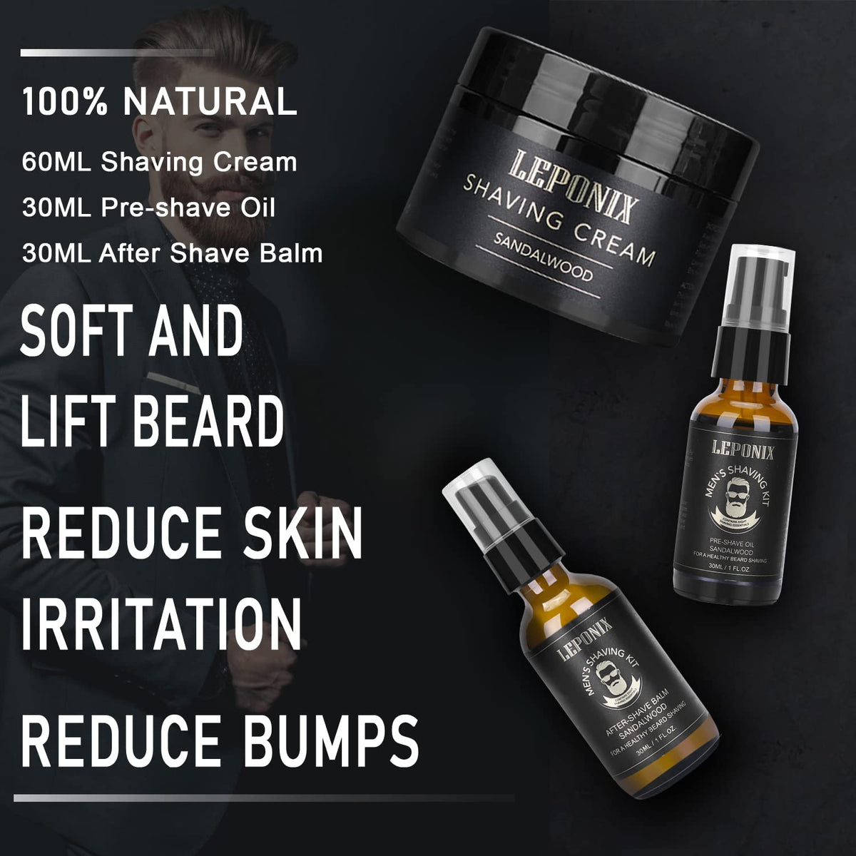 LEPONIX sandalwood shaving soap creates rich lather for smooth glide.
