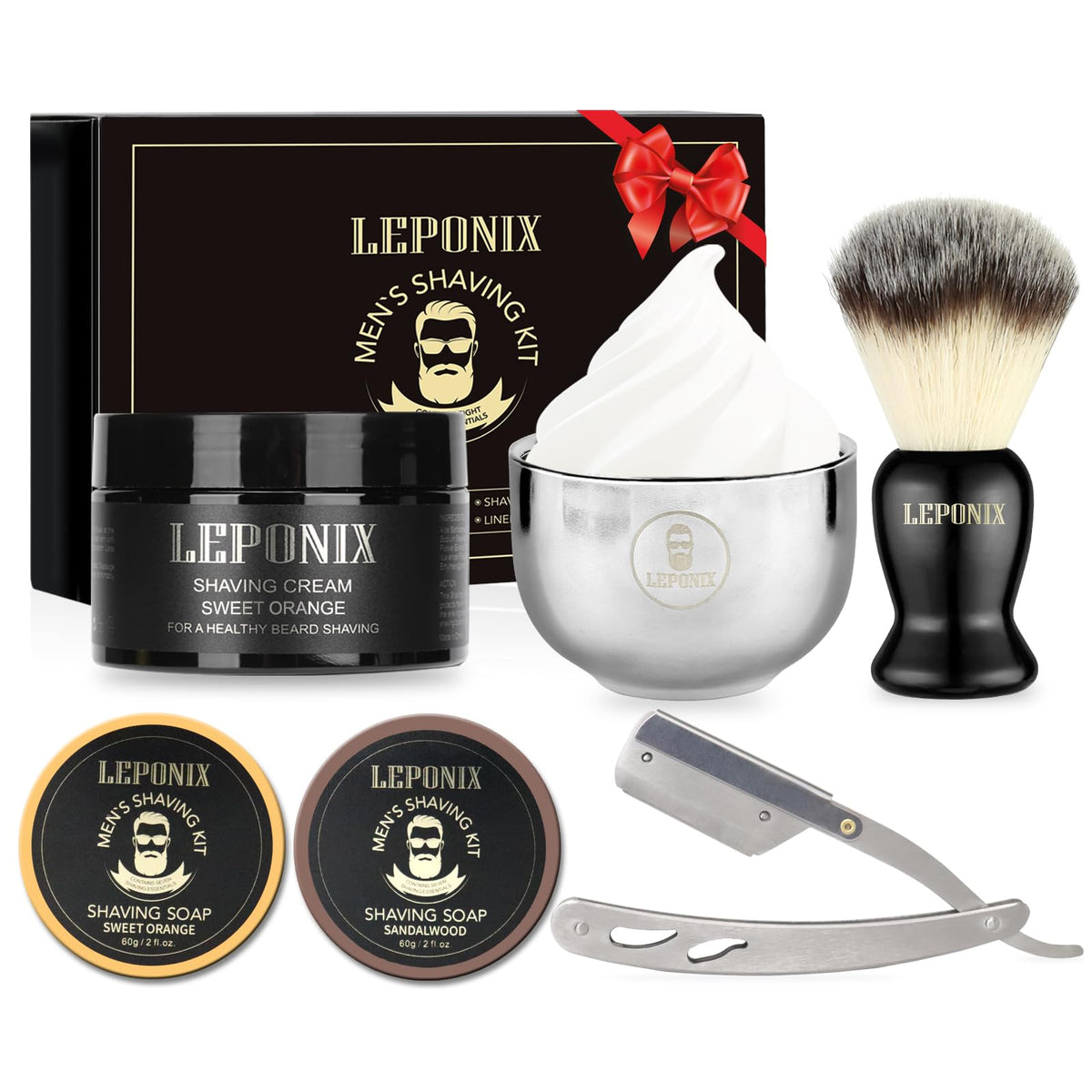 LEPONIX straight razor kit in a premium gift box for gifting