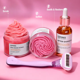 LEPONIX pre-shave scrub prep promotes smooth skin and better glide.