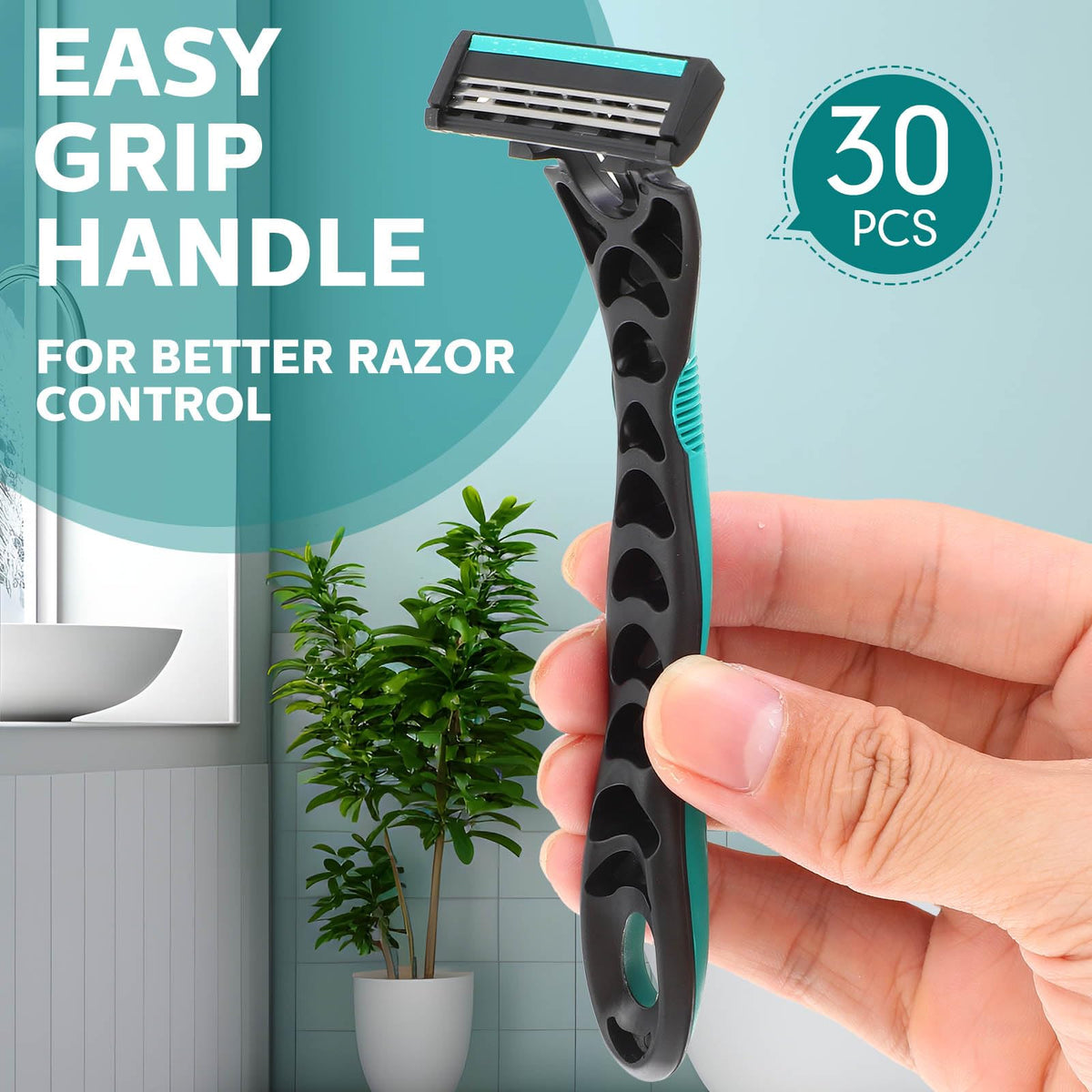 Leriton easy grip handle with textured rubber improves control during shaving.