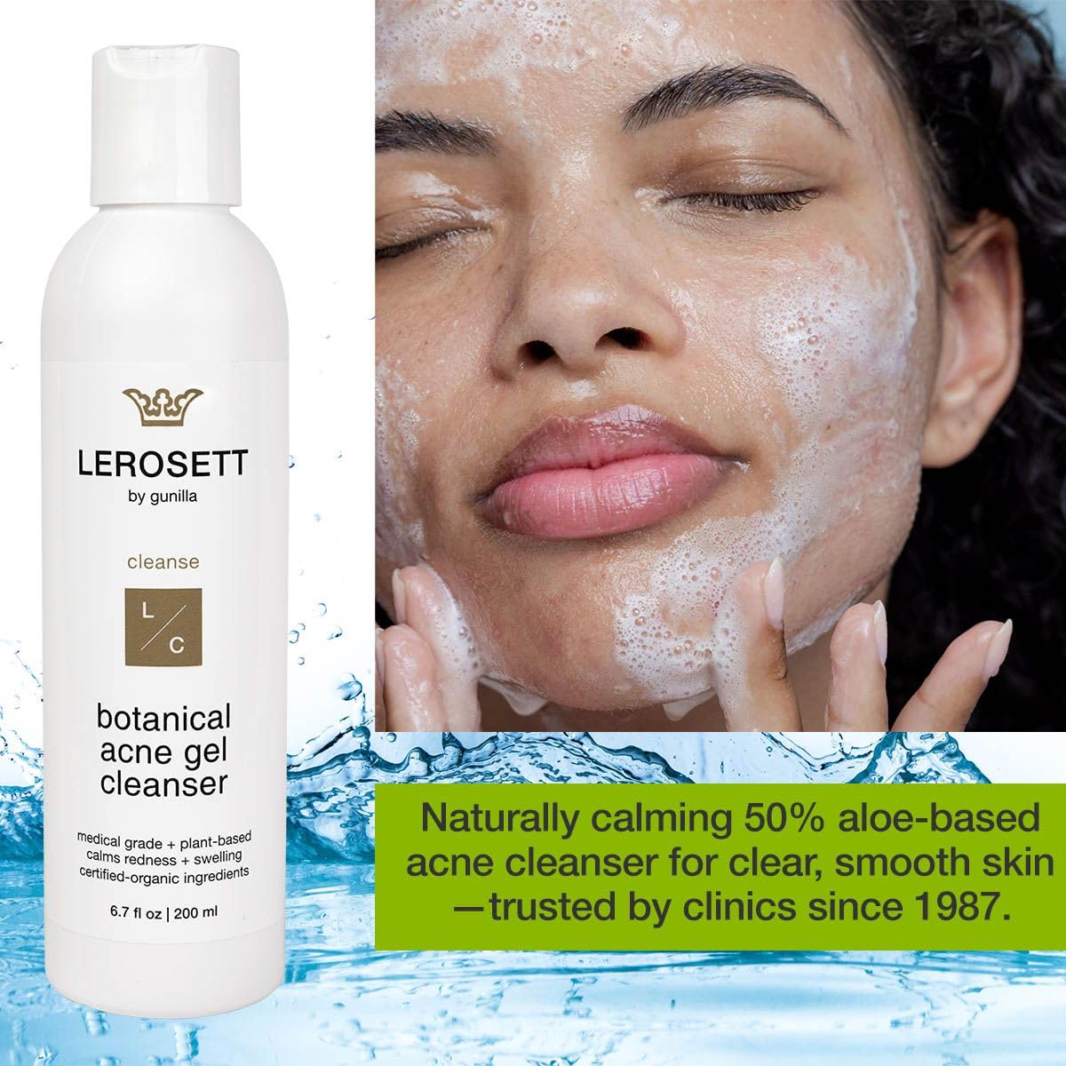 LEROSETT bottle label close-up highlights 2% salicylic acid for skin refinement.