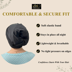 Lesly Beauty satin bonnet delivers full coverage for long hair at night.