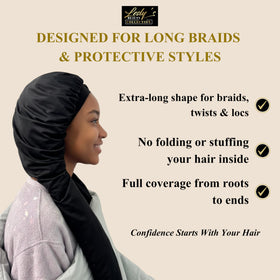 Lesly Beauty soft satin lining reduces friction and frizz during sleep.