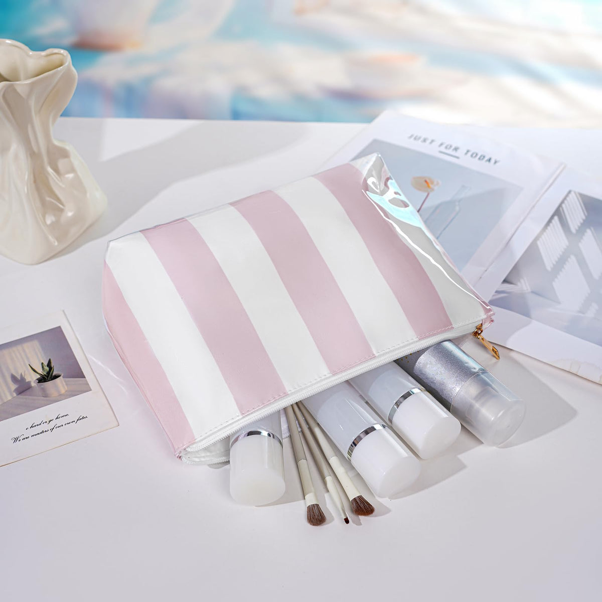 Lestikave cosmetic bag with a printed nylon interior and stylish design.