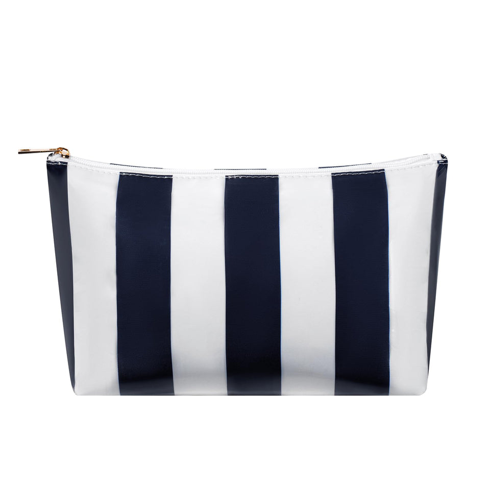Lestikave large PVC striped makeup bag with waterproof exterior for travel