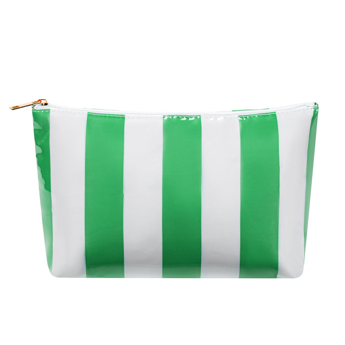 Lestikave large striped makeup bag in green for organized cosmetics on travel