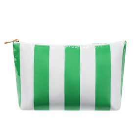 Lestikave large striped makeup bag in green for organized cosmetics on travel
